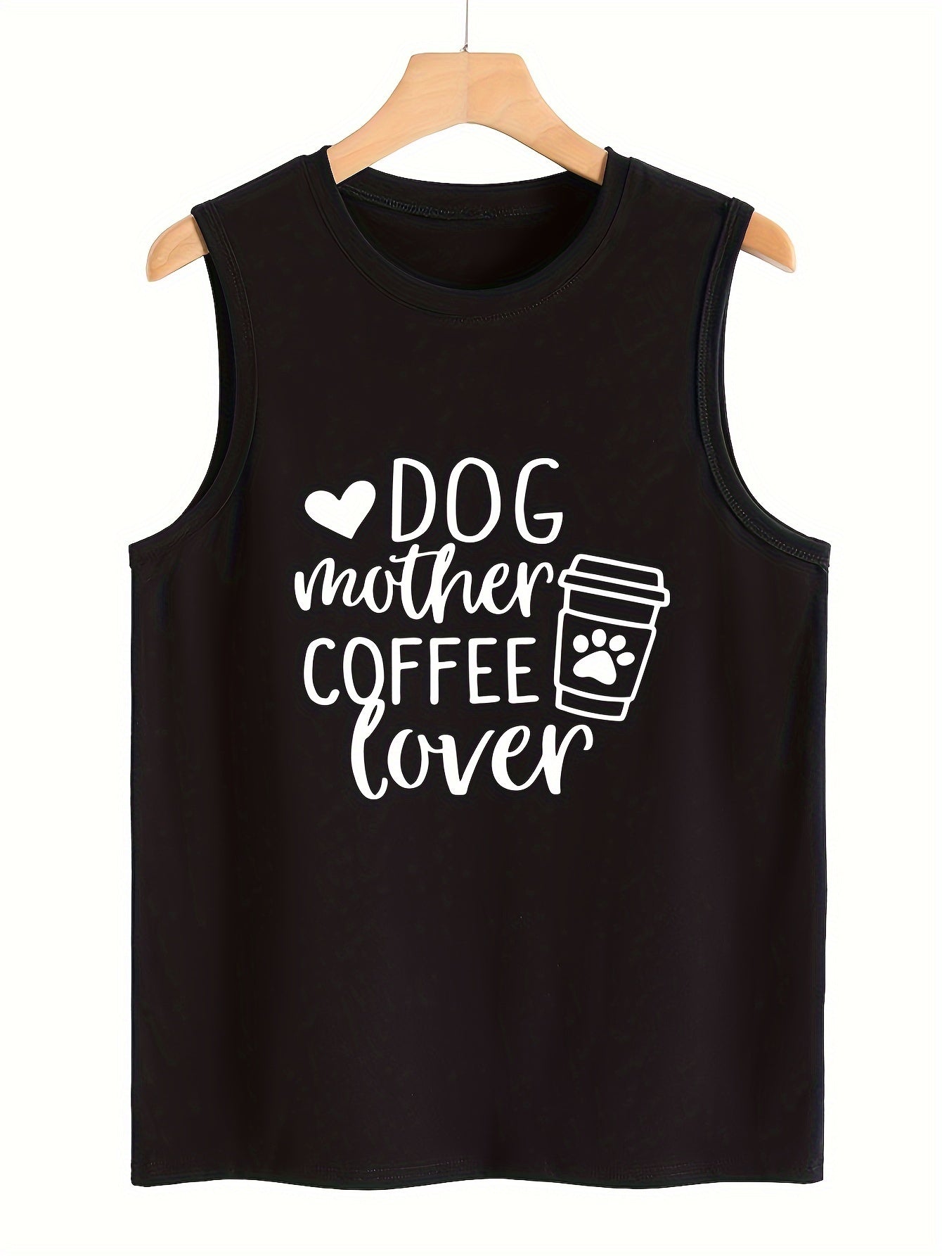 Coffee & Letter Print Casual Tank Top Women's Sports Top