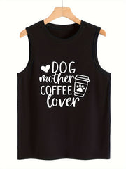 Coffee & Letter Print Casual Tank Top Women's Sports Top