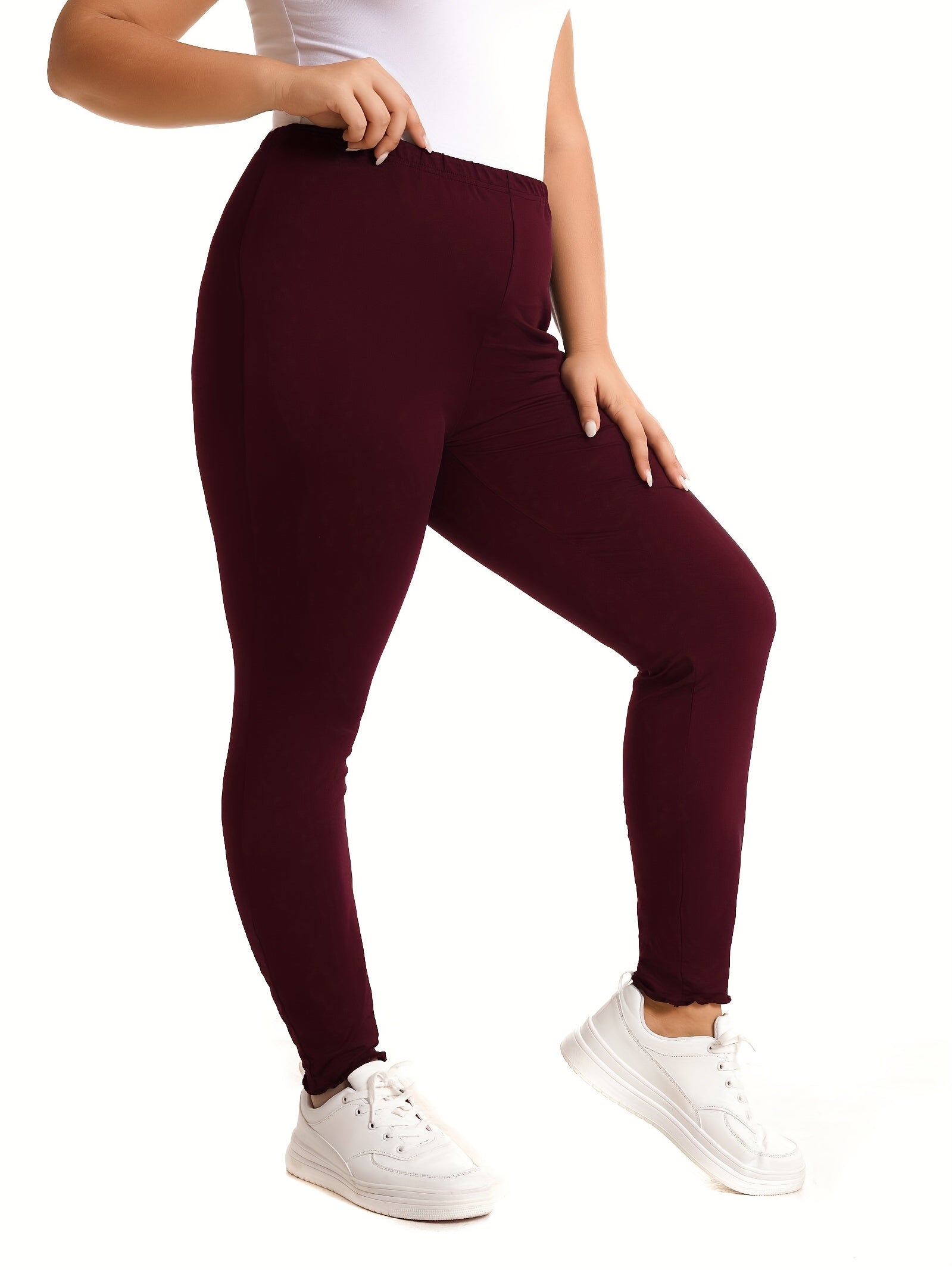 High Rise Solid Leggings Plus Size Women's High Stretch Skinny Pants