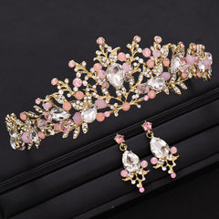 Golden Pearl Bridal Tiara Wedding Crown Floral Hairpiece