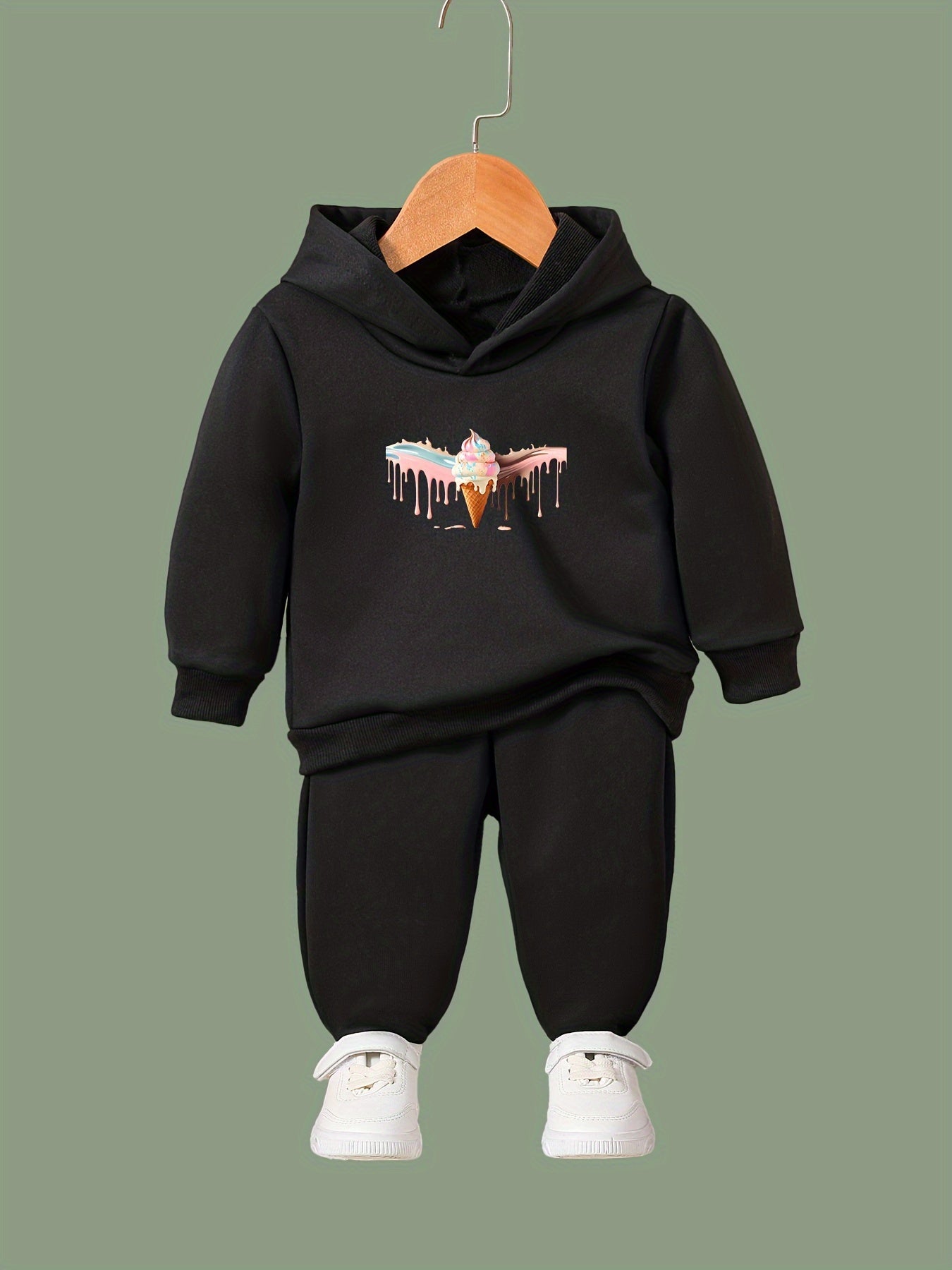 Ice Cream Pattern Long Sleeve Hooded Sweatshirt Girls Comfy Hoodies