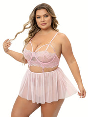  Sexy Dress Women's Plus Solid Pleated Floral Lace Cami Babydoll Dress