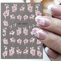 5D Embossed Camellia Nail Art Stickers - Spring Summer Flower Decoration