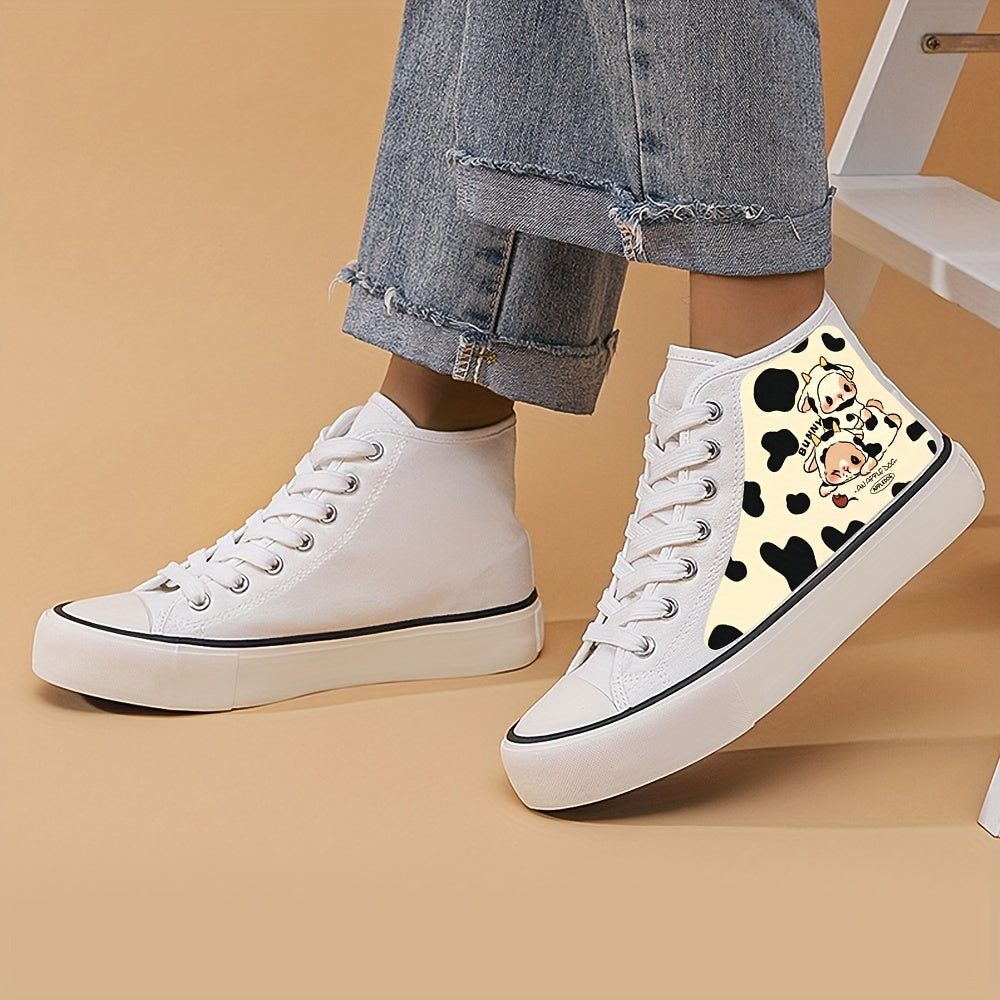 Bunny and Cow Printed High Top Sneakers for Women