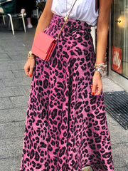  Women's Leopard Print Maxi Skirt with Belt