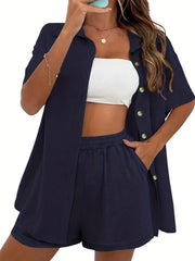  Women 2 Piece Casual Set Blouse & Shorts