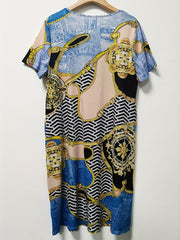 Women's Plus Baroque Print V Neck Dress with Pockets