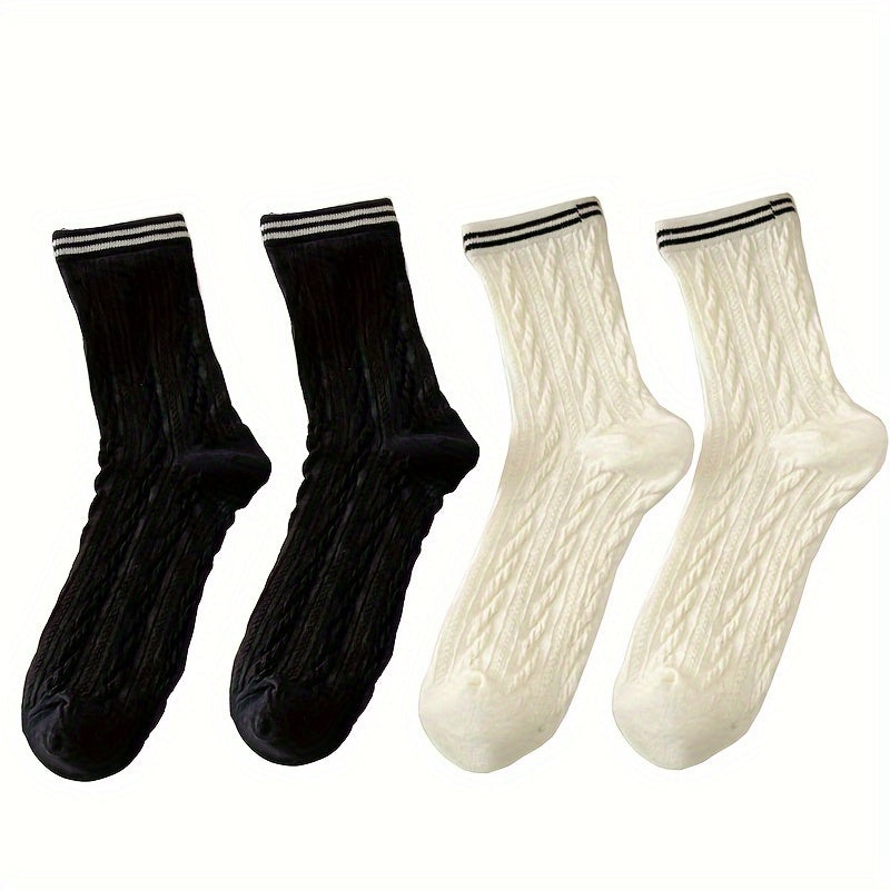 4 Pairs Striped Mid Tube Socks Women's Stockings