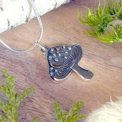 Vintage Mushroom Pendant Necklace Oval Star Moon Mushroom Plant Small Mushroom