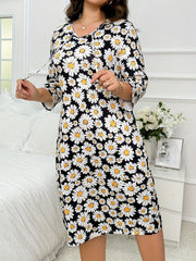  Nightdress Women's Plus Daisy Print Three Quarter Sleeve