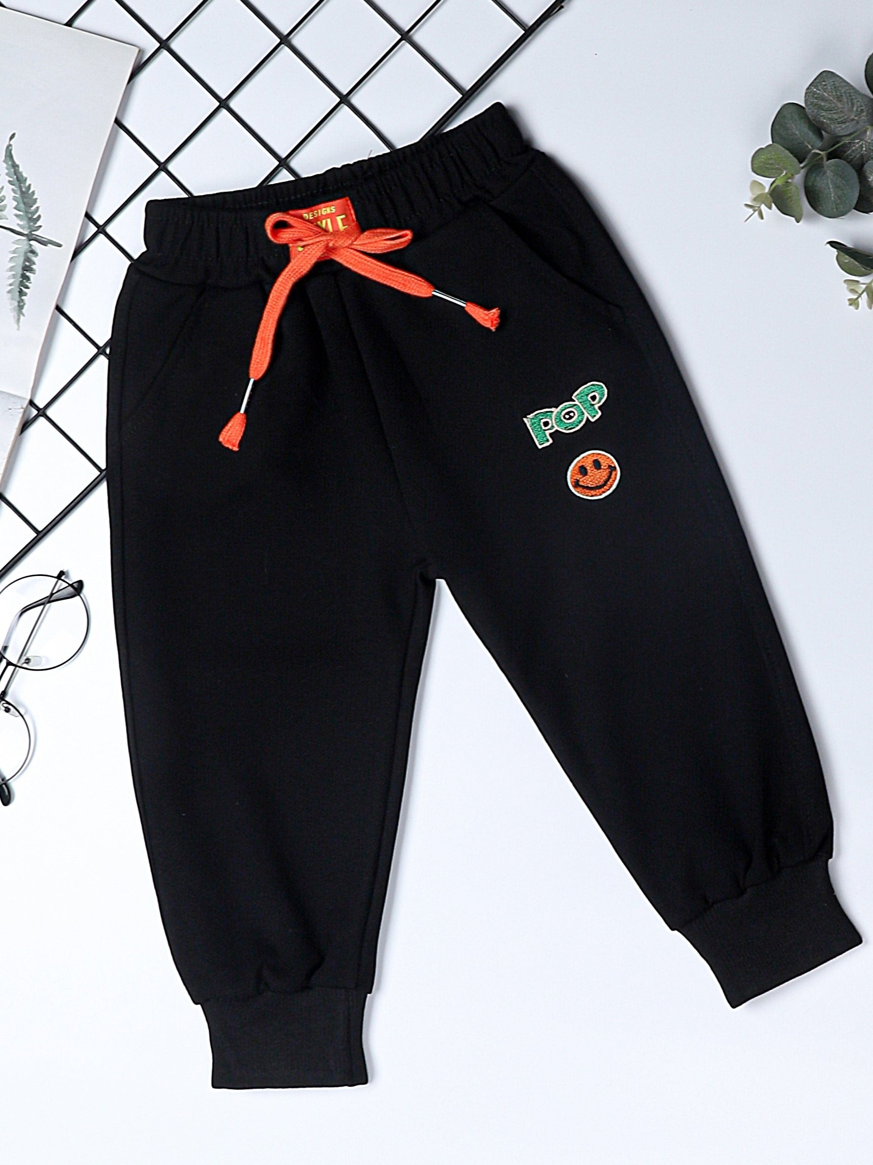 Girls' Smile Face Embroidered Jogger Sweatpants