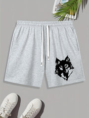 Wolf Pattern Print Men's Comfy Shorts Summer Drawstring Casual Loose Shorts