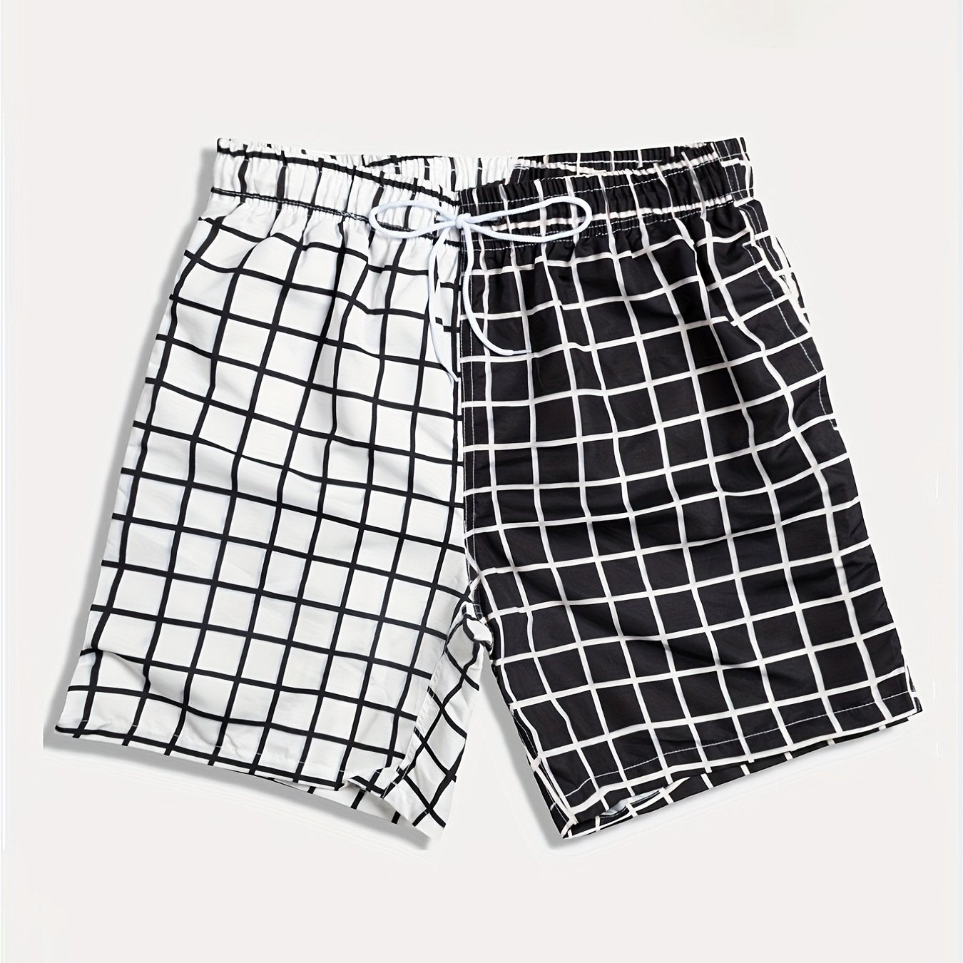 Men's Plaid Pattern Swim Trunk Mesh Lining Drawstring Swimwear Pants