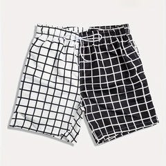 Men's Plaid Pattern Swim Trunk Mesh Lining Drawstring Swimwear Pants