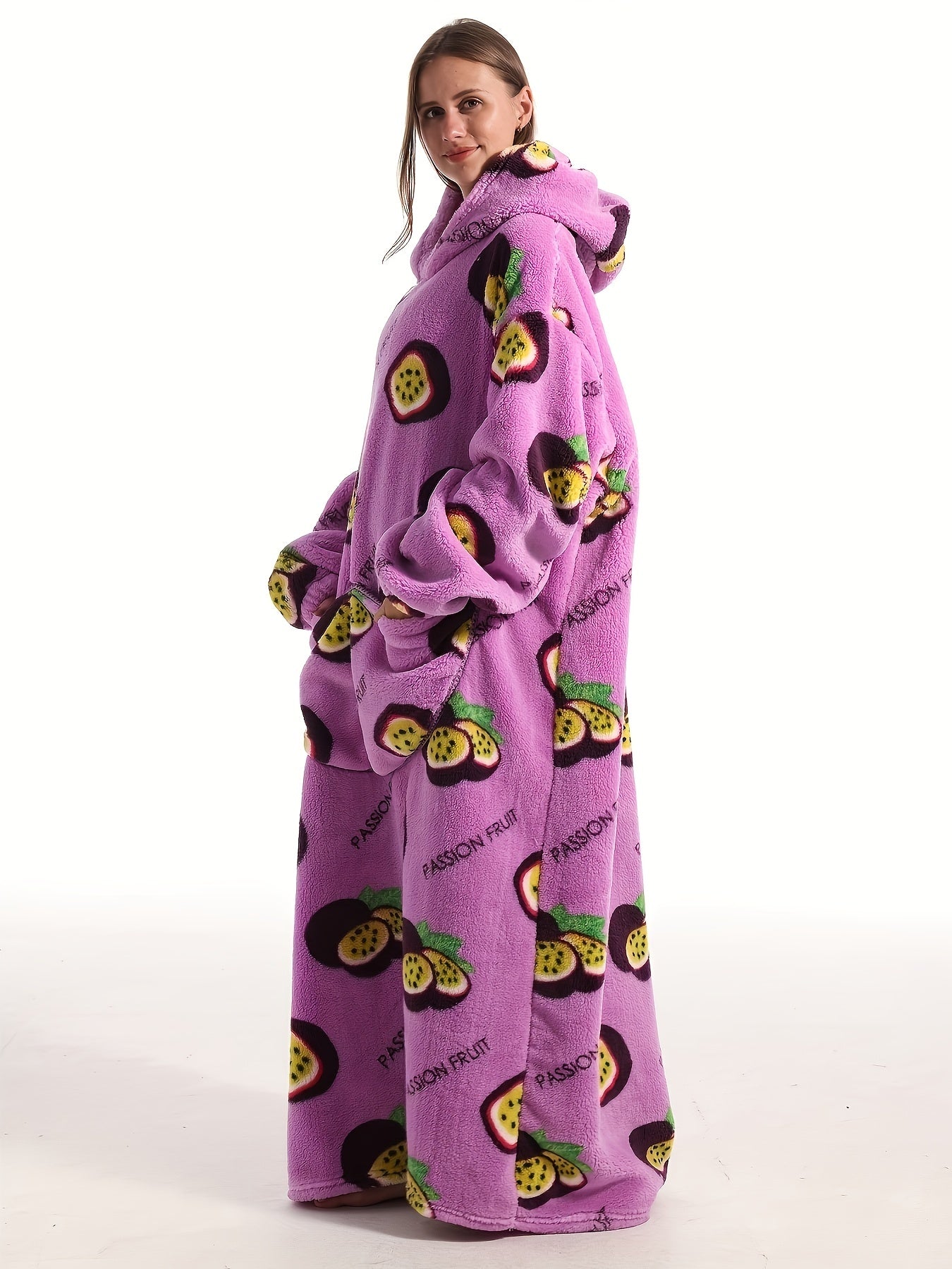 Sherpa Fleece Oversized Hooded TV Blanket Women's Passion Fruit Nightgown