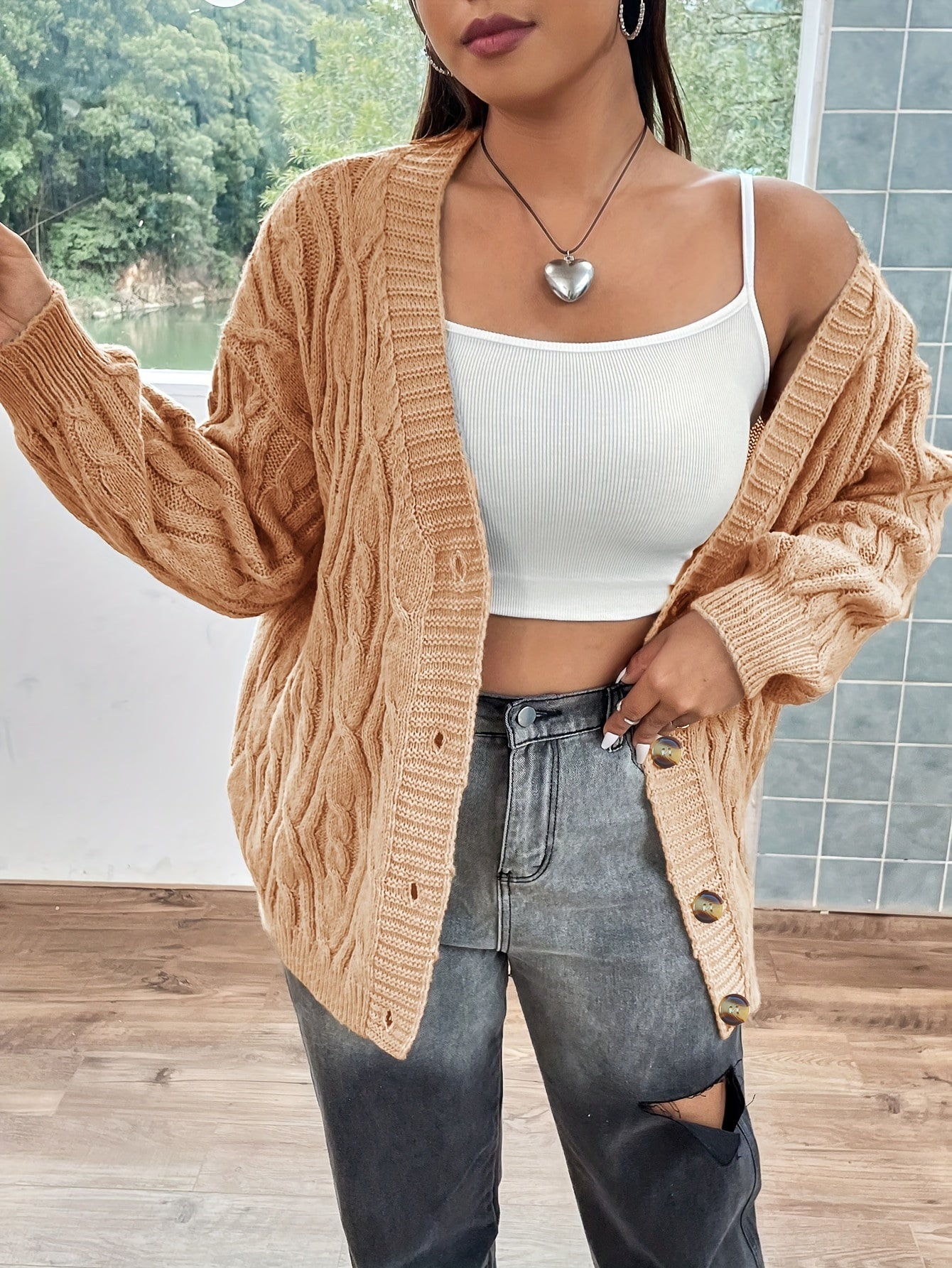  Solid Chunky Long Sleeve Cardigan