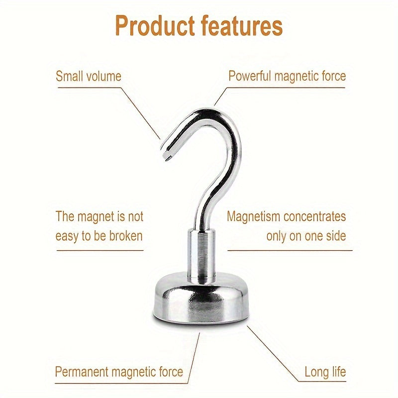 10pcs Stainless Steel Magnetic Wall Hooks Heavy Duty Hooks For Hanging Punch