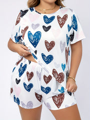  Heart Print Tee & Shorts Pajama Set