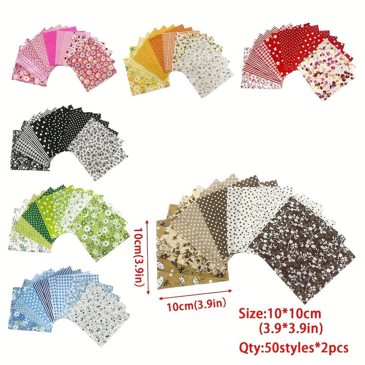 100pcs 9x9 Bright Square Fabric Quilting Printing DIY Hand Sewn Flower Cloth