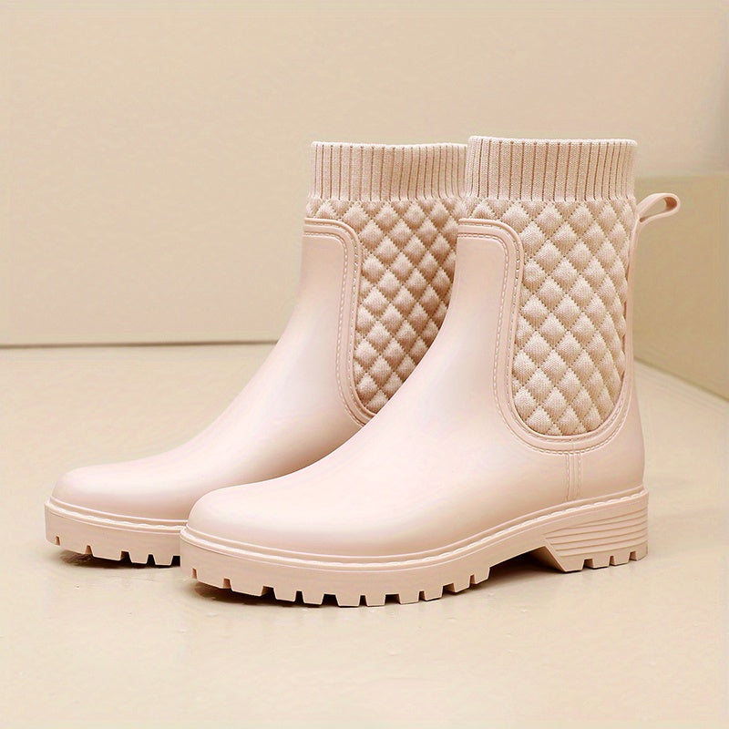 Women's Waterproof Argyle Patchwork Chelsea Rain Boots