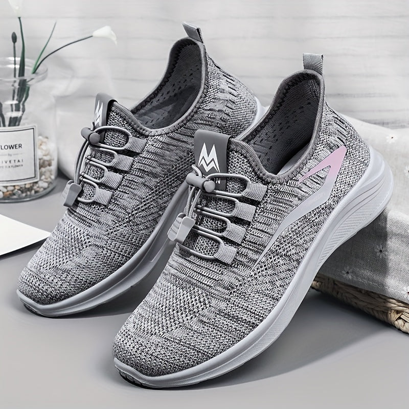 Women's Mesh Panel Flatform Sneakers Lace Up Low Round Toe Breathable Shoes