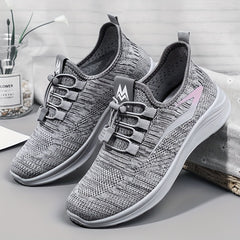 Women's Mesh Panel Flatform Sneakers Lace Up Low Round Toe Breathable Shoes