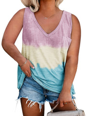  Tie Dye Print V Neck Tank Tops Women's Plus