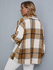  Plaid Print Long Sleeve Button Up Coat