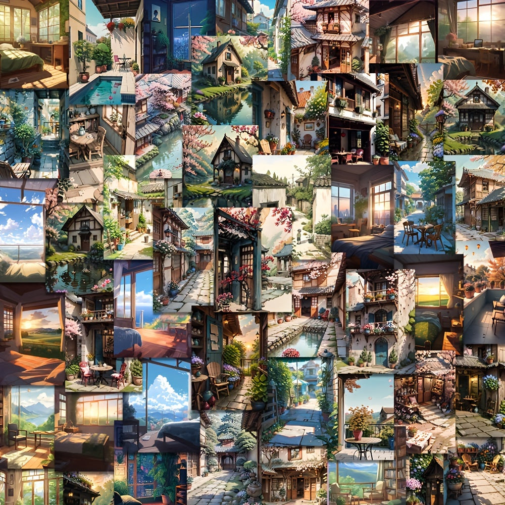 54pcs Landscape Illustration Stickers Pack for Laptop Luggage Bottle