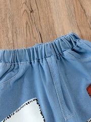 Girls Geometric Cartoon Jeans Elastic Waist Trousers 5-12 Years