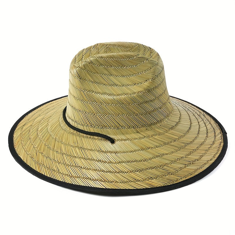 Green Striped Crochet Sun Hat Wide Brim Vintage Boho Straw Hat