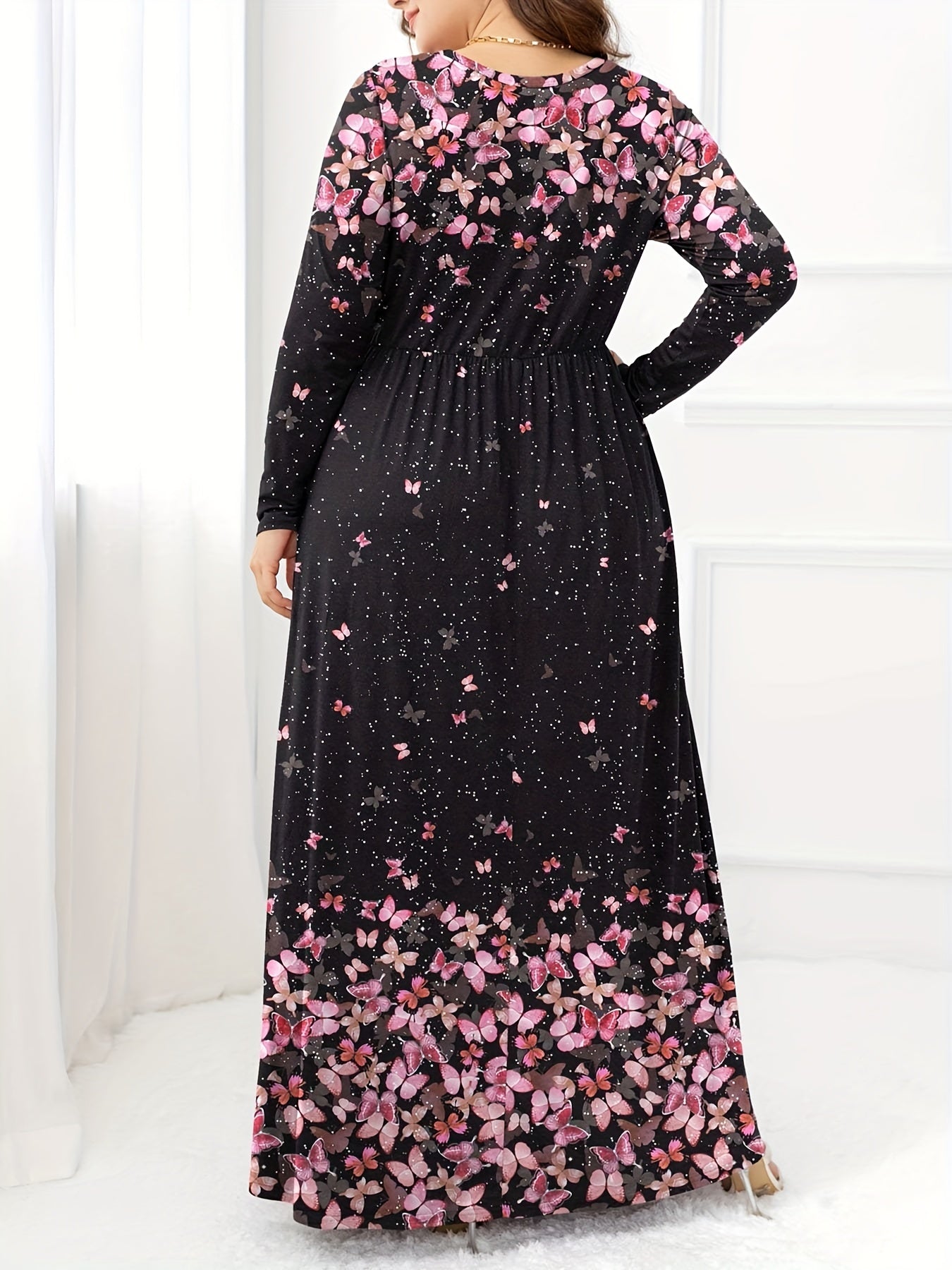 Women's Plus Butterfly Print Maxi Dress