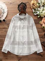  Colorblock Grid Print Button Up Blouse