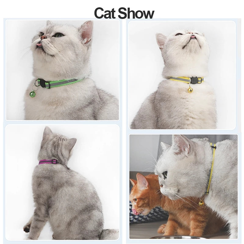 Reflective Pet Collar for Cats and Small Dogs, Safety Buckle, Bell