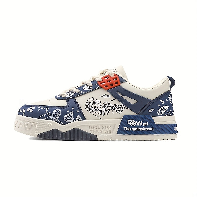 Men's Ocean Wave Pattern Lace-up Sneakers Skate Shoes