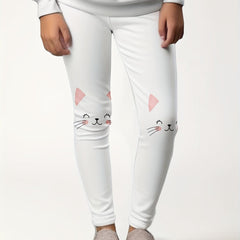 Girls Thick Kitty Graphic Leggings Comfy Solid Leggings