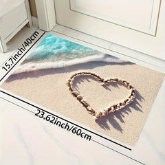 Romantic Wave & Heart Print Rug - Machine Washable Kitchen Carpet