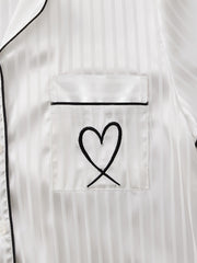 Heart Print Pajamas Set Button Top & Shorts & Pants Women's Sleepwear