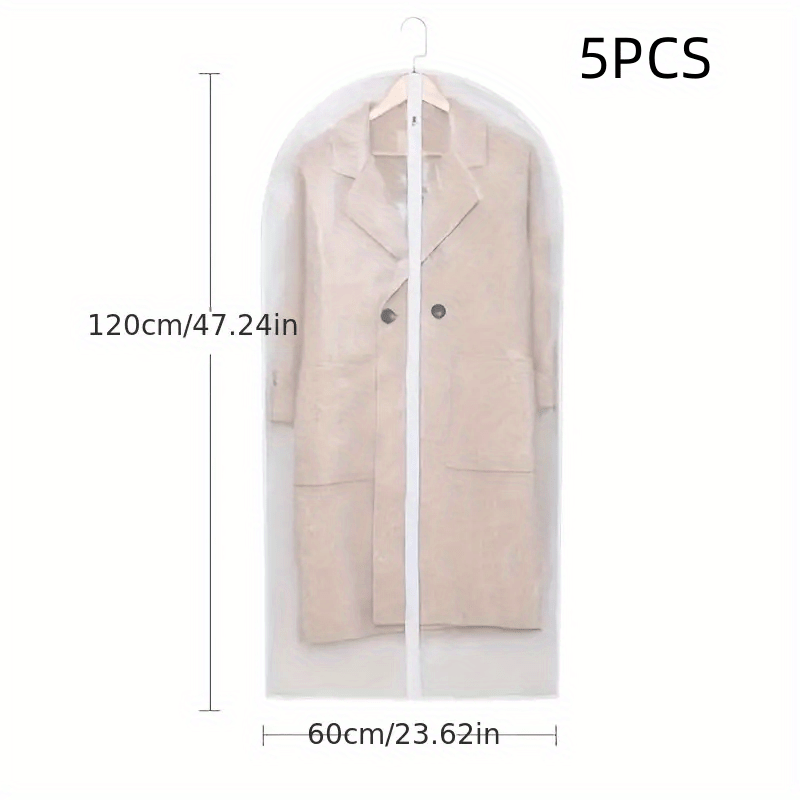 5 PCS Pack Hanging Garment Bags Suit Bag Dress Bag Dust Cover Clear Storage Bags