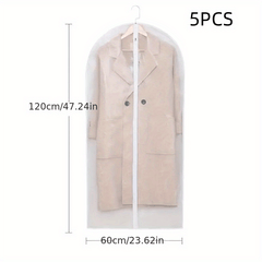5 PCS Pack Hanging Garment Bags Suit Bag Dress Bag Dust Cover Clear Storage Bags