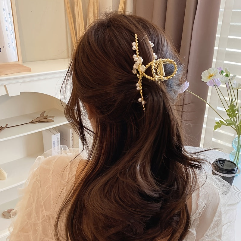 Large Metal Golden Flower Hair Claw Clips