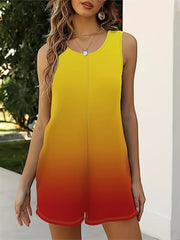  Ombre Keyhole Back Round Neck Tank Romper