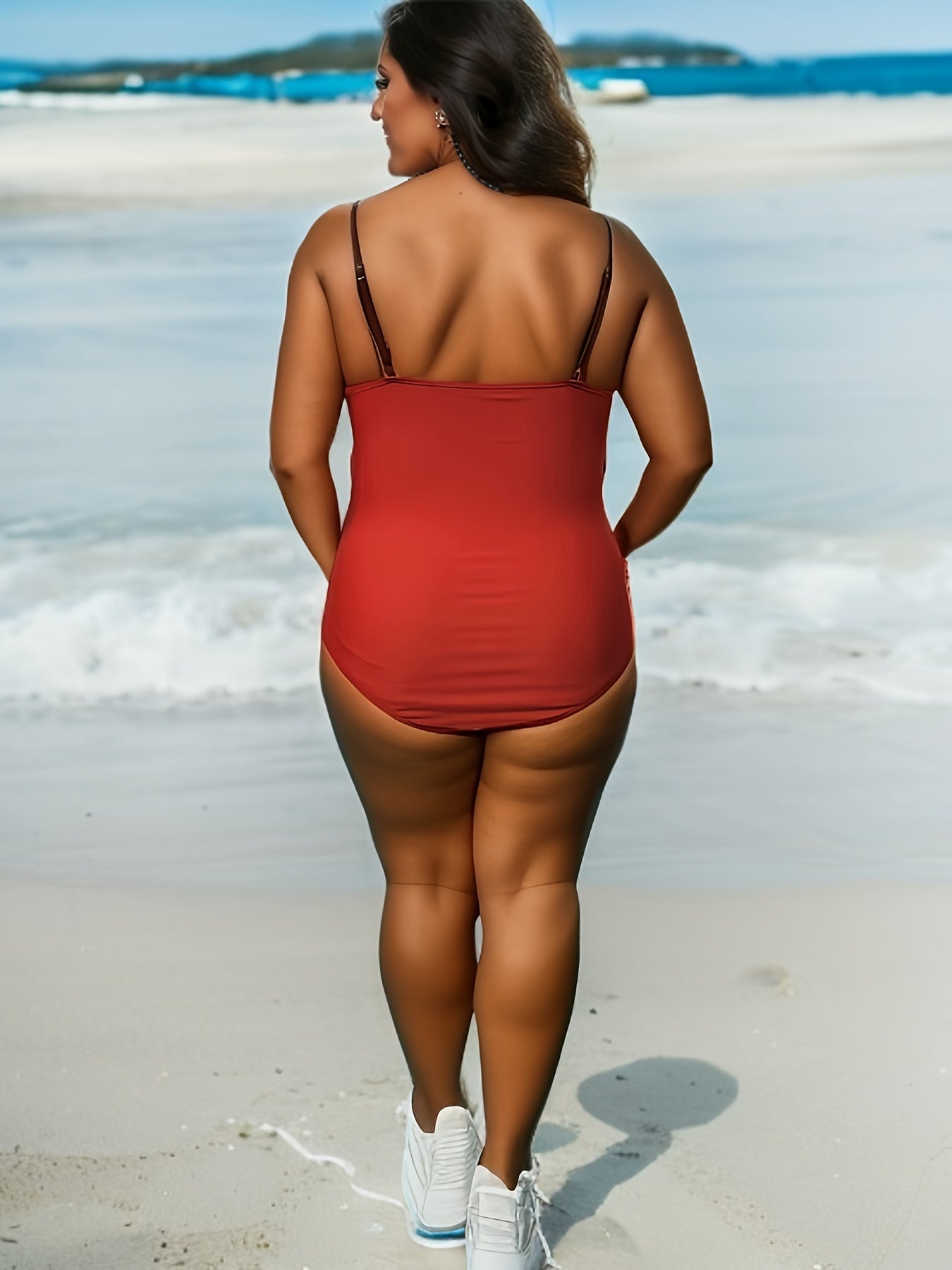  Modest Swimsuit Colorblock Ruffle Trim One Piece Bathing Suit