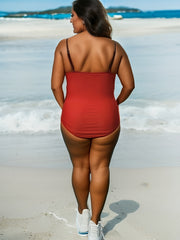  Modest Swimsuit Colorblock Ruffle Trim One Piece Bathing Suit