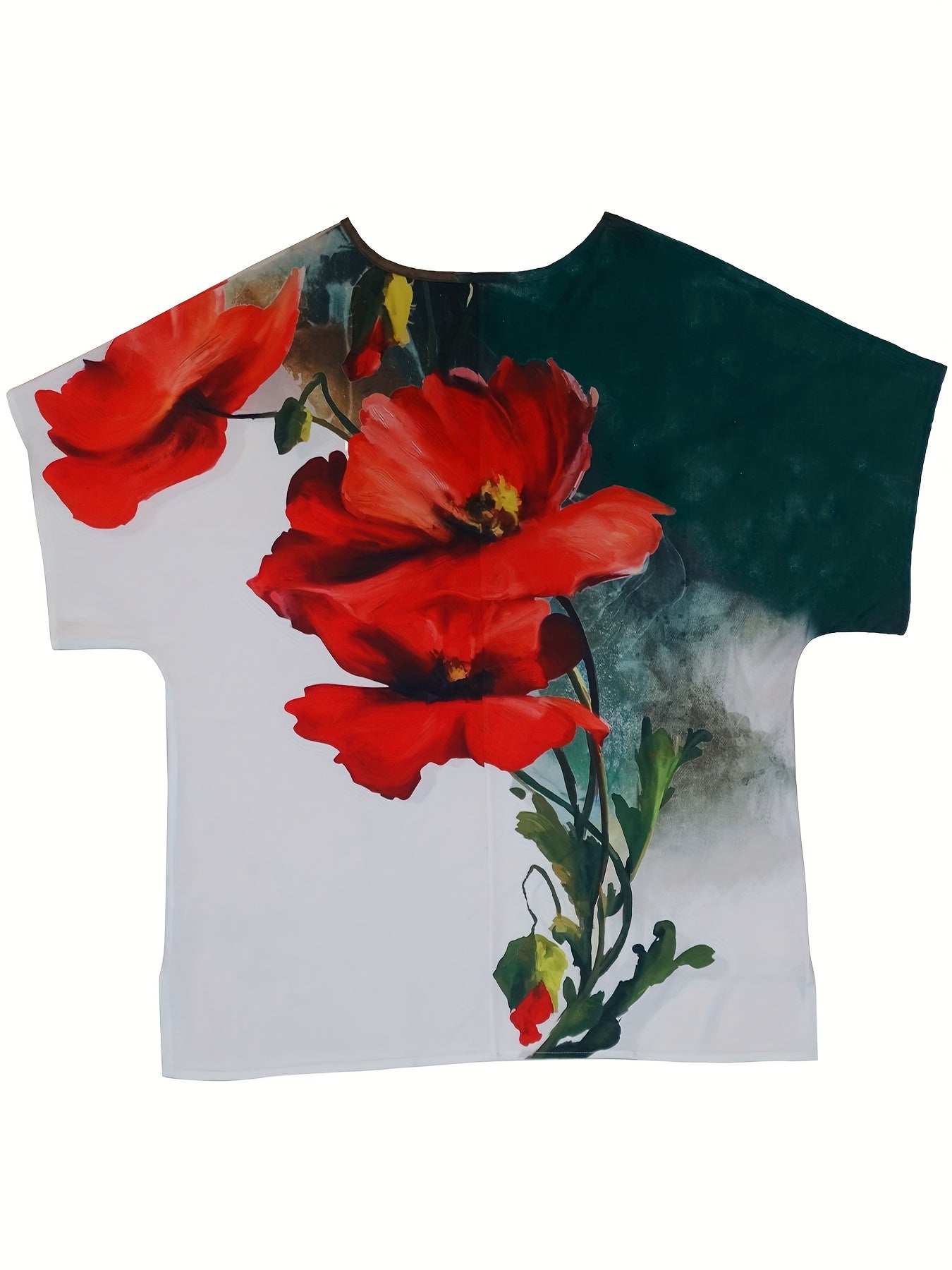  Floral Print Short Sleeve Round Neck T-shirt
