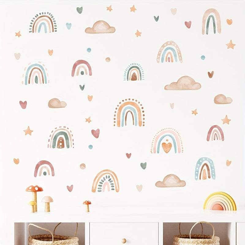 Rainbow Heart Clouds Vinyl Wall Stickers DIY Murals for Room Decor