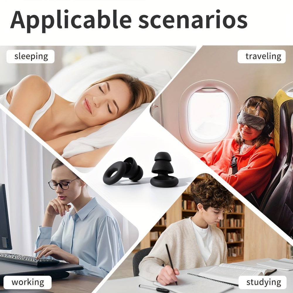1pair Noise Reduction Silicone Ear Plugs Reusable for Sleep Swimming
