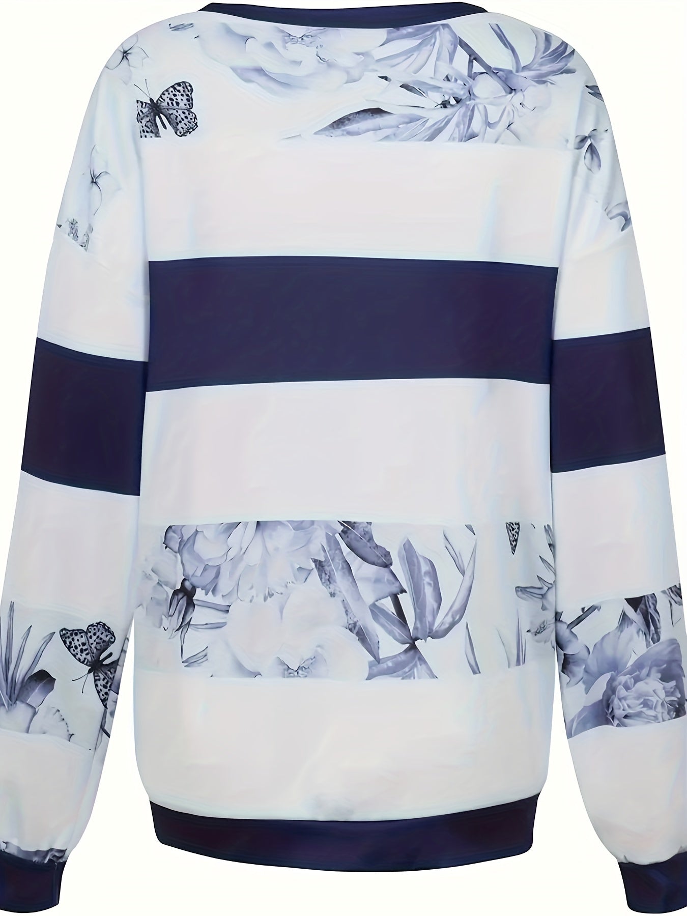 Floral Striped Zipper Sweatshirt for Fall & Winter