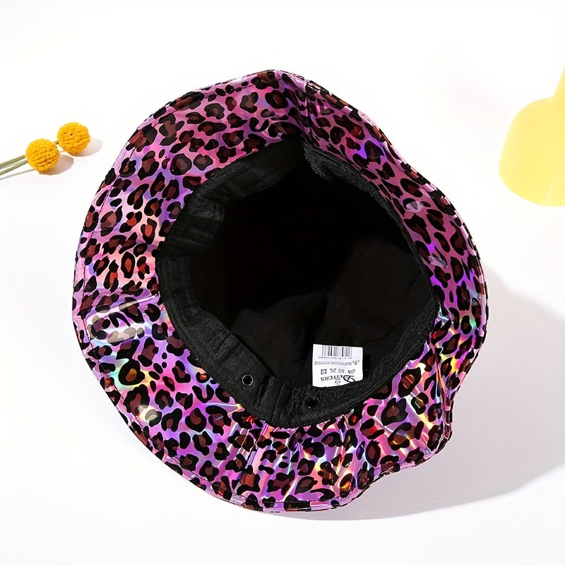 Purple Laser Bucket Hat Leopard Print Lightweight Basin Hats Hip Hop Cap