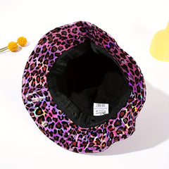 Purple Laser Bucket Hat Leopard Print Lightweight Basin Hats Hip Hop Cap